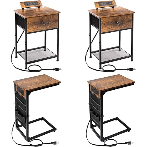 AMHANCIBLE Nightstands Set of 2, Night Stands with USB Ports & Power Outlets, C