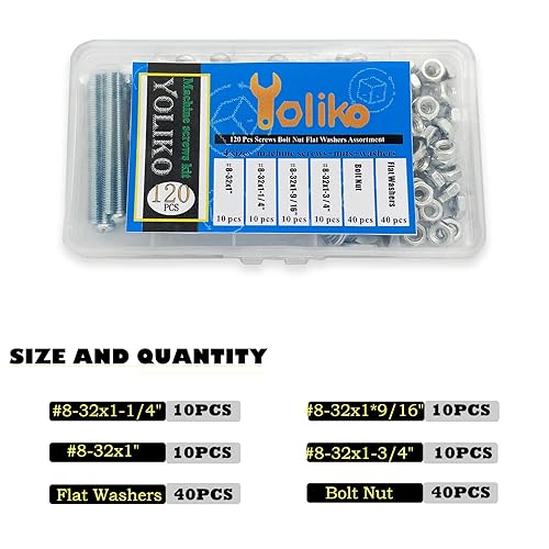 Miniatura 3 de 120 tornillos de máquina 832 perillastornillos de tracción, tuercas de perno, arandelas planas, kit surtido de acero al carbono, galvanizado,
