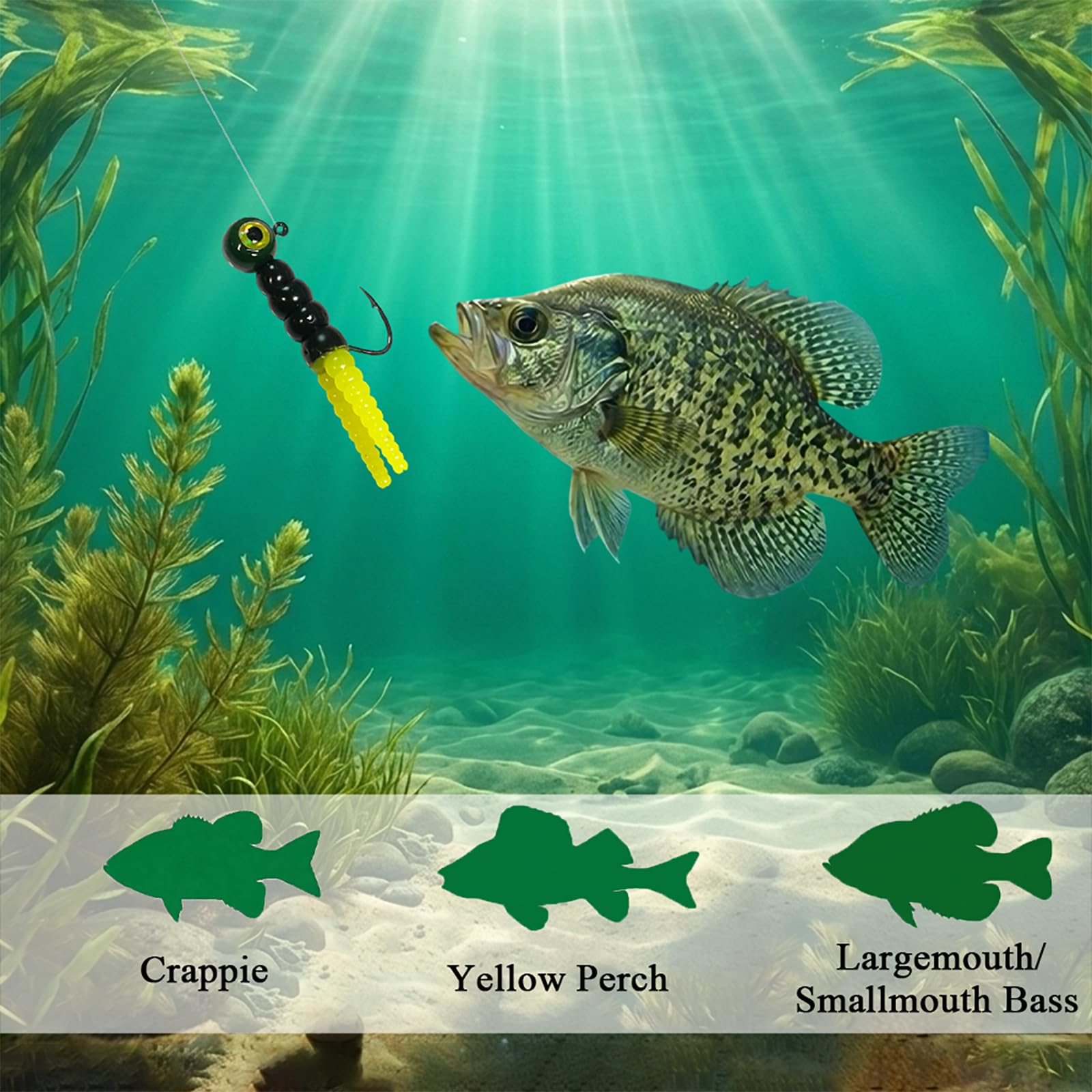 Crappie Jig Heads Kit, confezione da 45/50, 1/32 oz, 1/16 oz, 1/8 oz, 5 colori per pesca d'acqua dolce per spigola, glaucomi, panfish