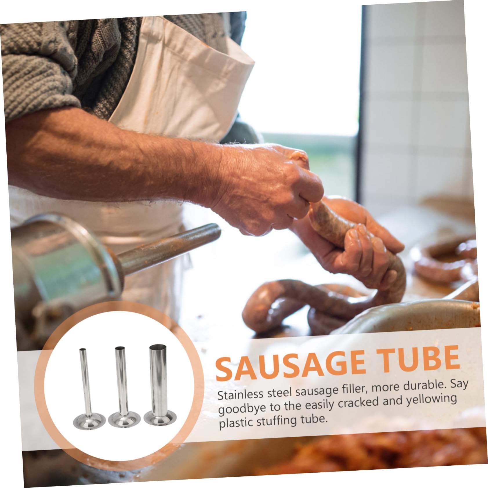 Wurstfüller Größe 8 aus Edelstahl 3 Stück mit Wurstfüllrohren Silber Kompatibel für Schweine und Wildfleisch Sicher und Leicht zu Reinigen zum Füllen von Wursthüllen