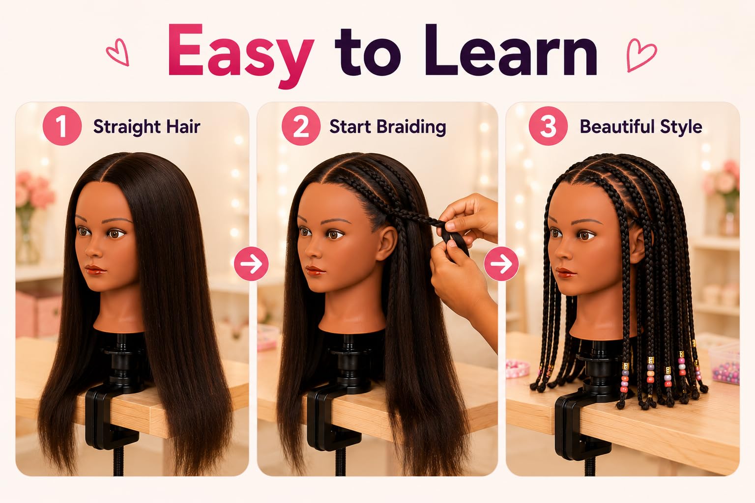 Mannequin Kopf 100% Echthaar Afro Cosmetology Haar Mannequin Kopf afrikanischer Amerikanischer Übungskopf Mannequin Styling Haar Haare schneiden Flechten für Friseur, schwarz
