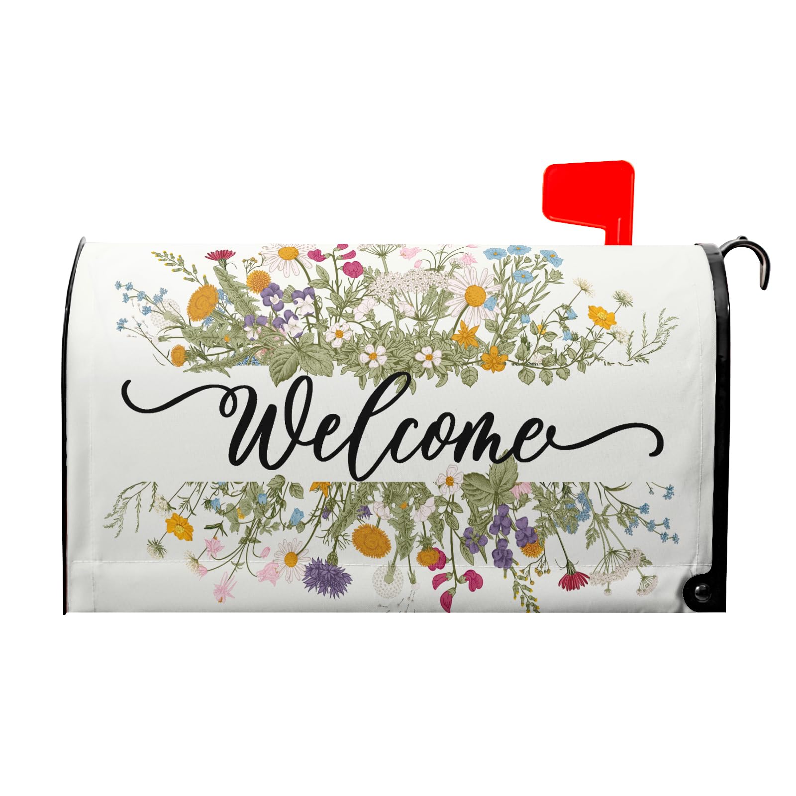 Kawani Spring Summer Wreath Welcome Mailbox Cover Magnetic Spring Wildflowers Mailbox Covers 18x21 Inch Seasonal Holiday Decorations Mailbox Cover Wraps Post Letter Box Cover for Home Garden Outside