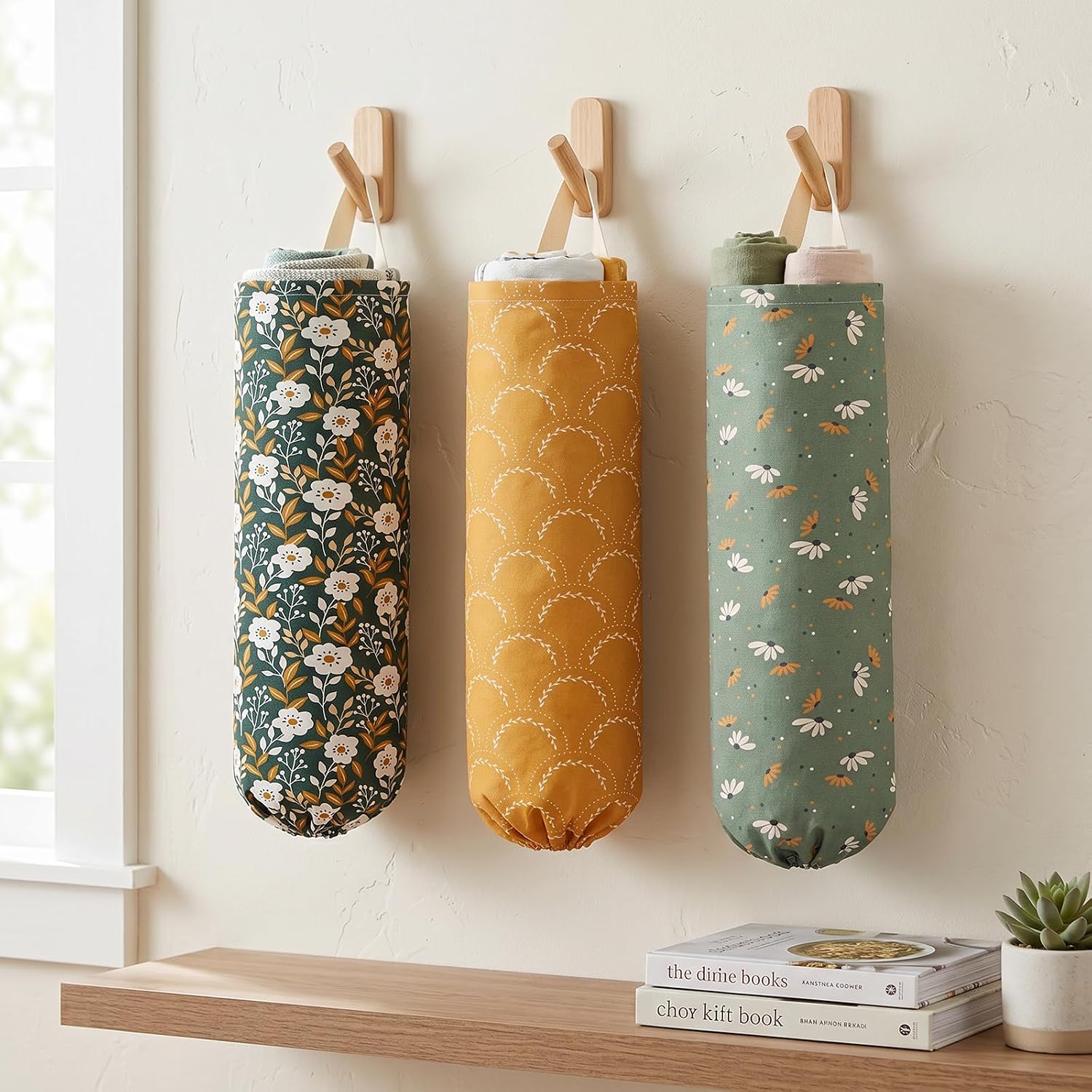 Plastic Bag Holder, Wall Mount Grocery Bag Organizer for Plastic Bags, Reusable Grocery Bags Organizer for Home Kitchen Pantry Decor (W)
