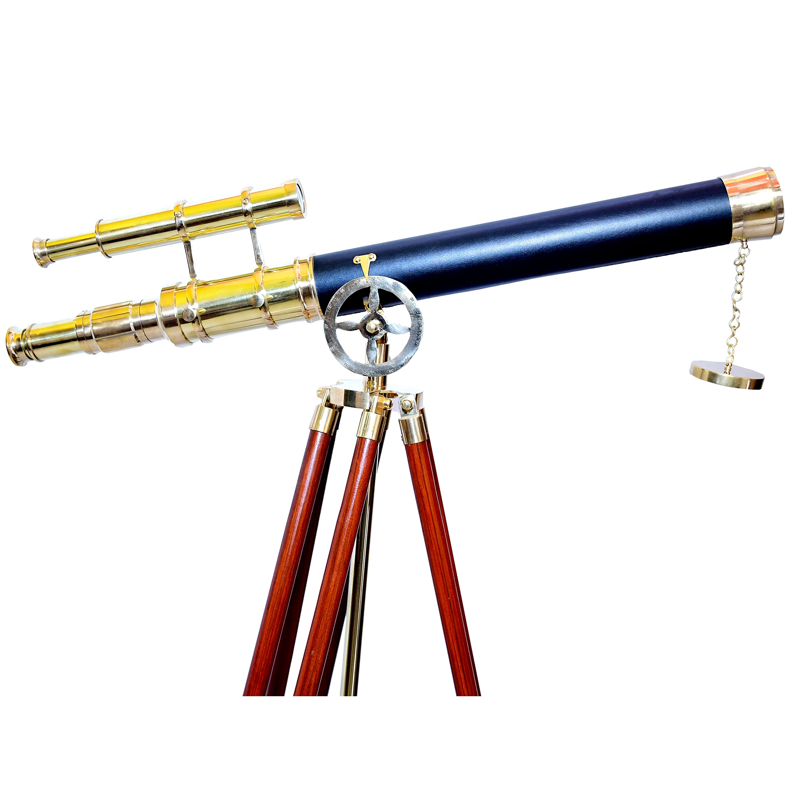 Maritime Brass Asto Double Barrel Telescope Nautical Floor Standing Telescope with Wooden Tripos Home Office Decor - NAVIROCK