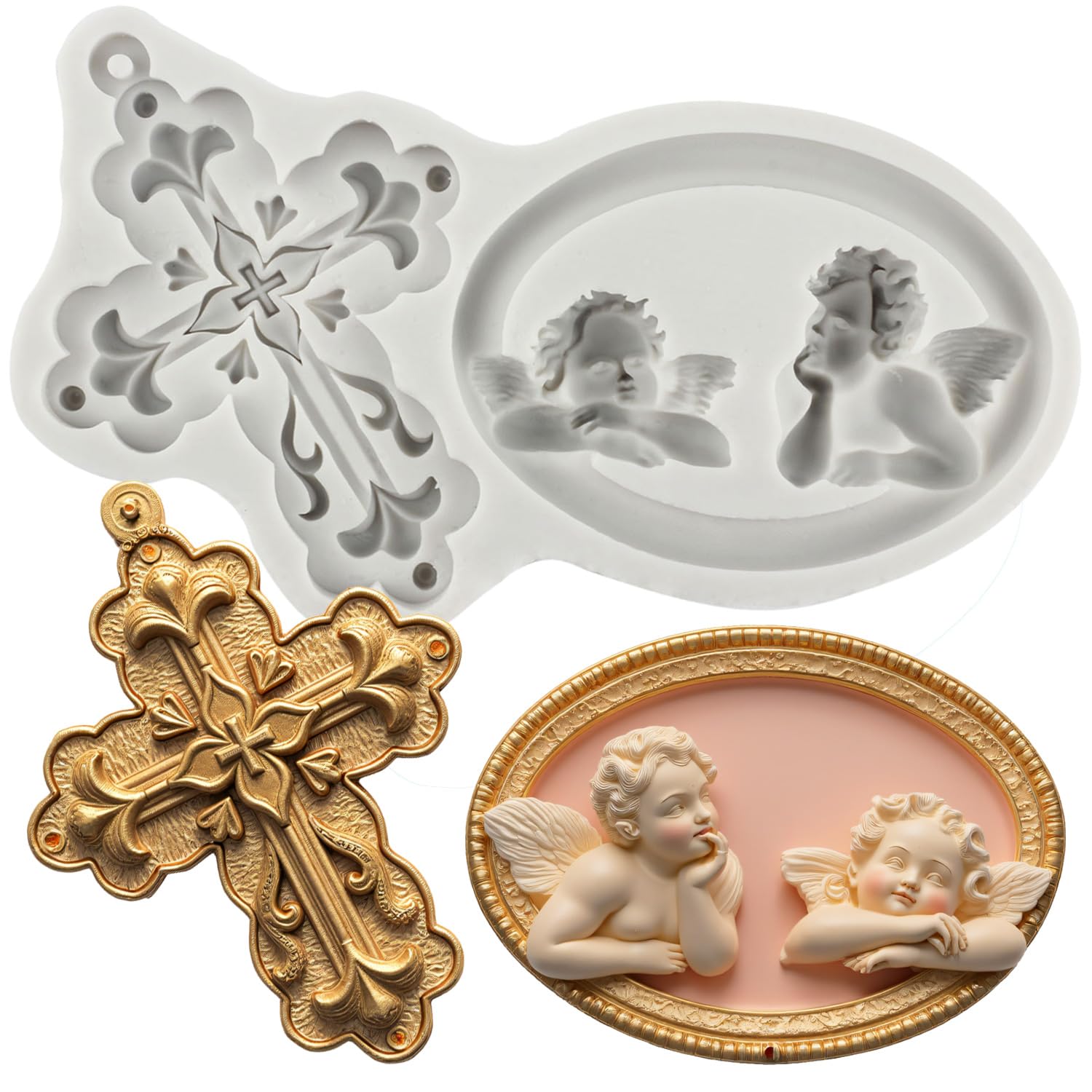 Sijiangmold Angel Fondant Mould Cross Silicone Moulds for Cake Decoration Chocolate Cupcake Topper Candy Polymer Clay Gum Paste