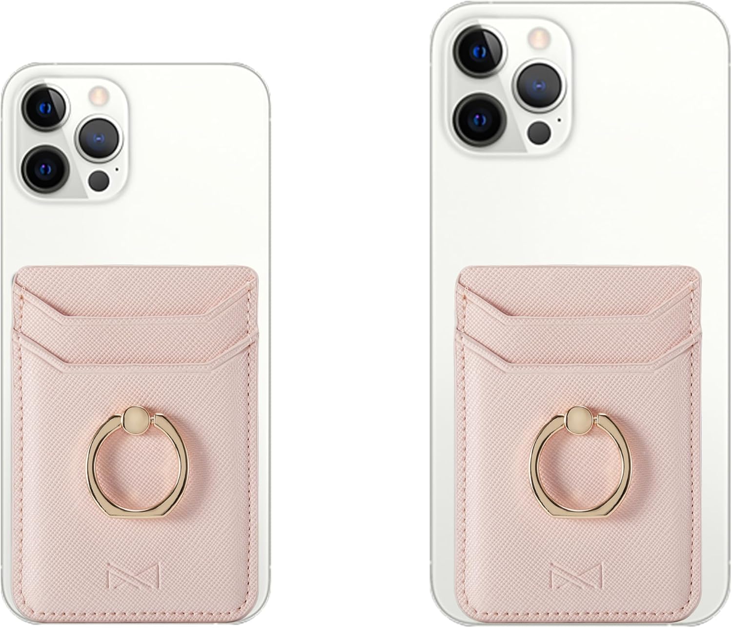 Card Holder Sleeve with Ring for Girl, RFID Credit Wallet PU Leather Stick On Back Grip for iPhone Samsung Smartphone - Pink image 3