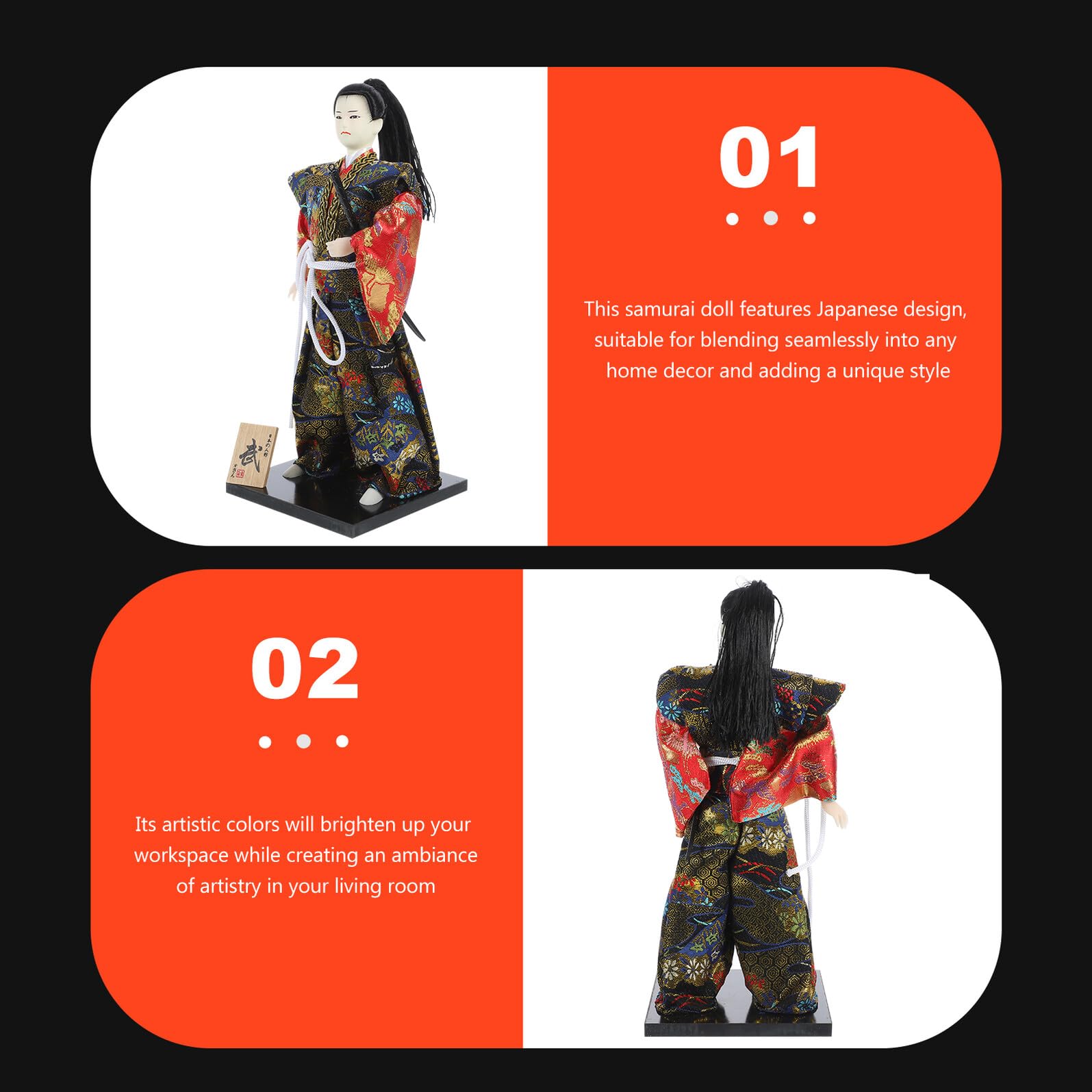 Muñeca Samurái Japonesa Tradicional para Decoración del Hogar Materiales de Tela y Madera, Adecuado para Ambientes Estilo Japonés y Decoración de Escritorio