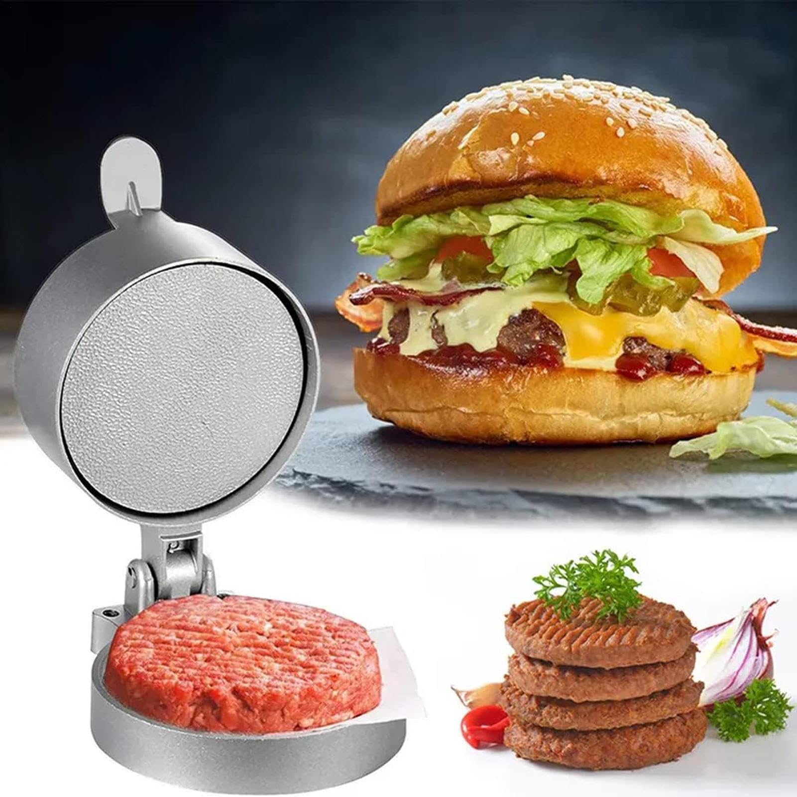 Pressa Smash Burger Antiaderente Robusto Regolabile In Lega Di Alluminio