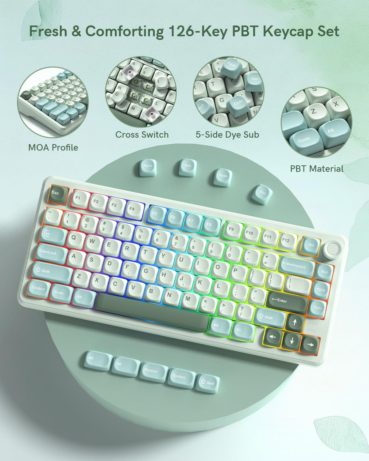 Womier キーキャップ MOAプロファイル PBT染料昇華キーキャップ 126キー | MXチェリースイッチ対応, ANSI 60%/75%/96%/104%, カスタムキーボード用, メカニカルキーボード対応