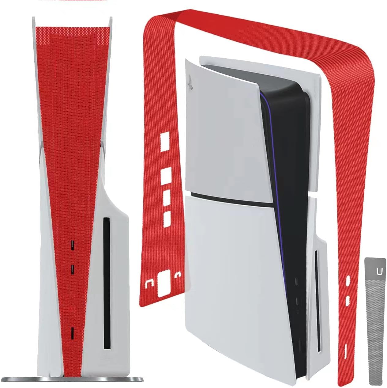 Dust Cover Net for PS5 Slim Console (Long Version), PS5 Slim Heatsink Barrier Pets Hair Anti-dust Cover Dustproof for PlayStation 5 Slim Optical Drive Version/Digital Version Accessories.(Red)