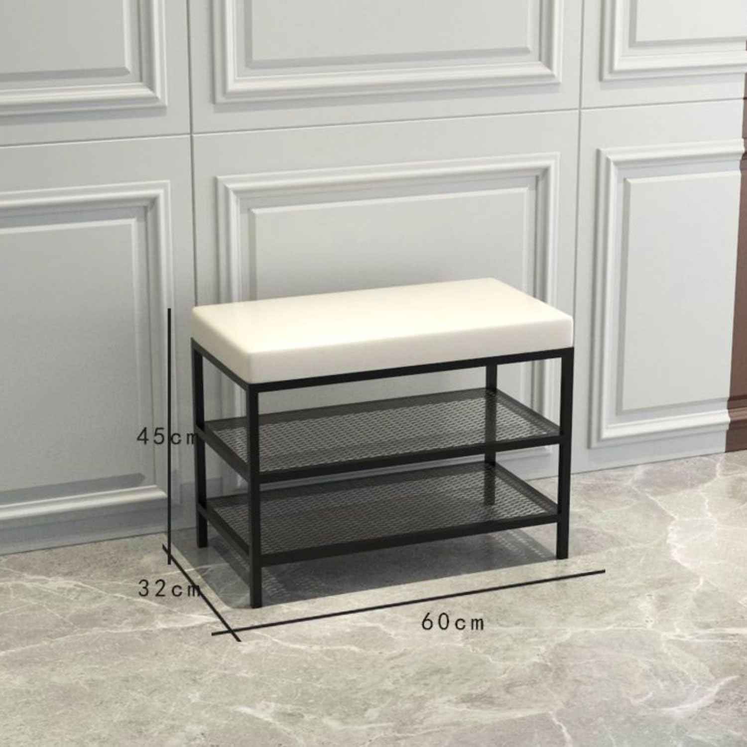 Étagère à chaussures design avec coussin pour un couloir d'entrée accueillant et ordonné