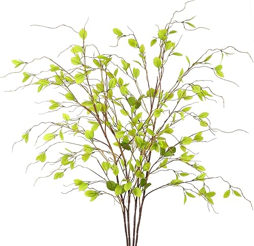 EDIMENS 4 paquetes de ramas de ficus artificiales de 41.7 pulgadas, tallos sintéticos, ramas de eucalipto, ramas de hojas sintéticas, tallos verdes,