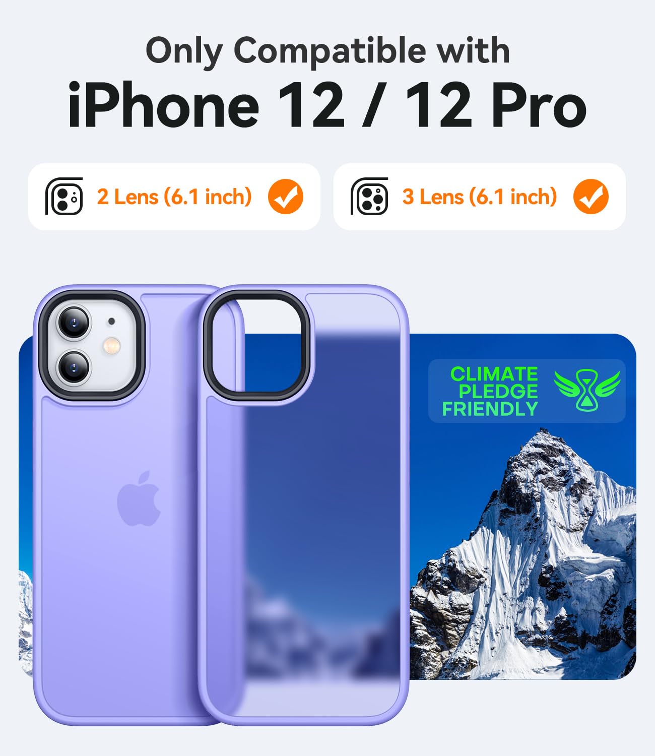 CANSHN Cover Opaca per iPhone 12 e iPhone 12 Pro(6,1 Pollici), Custodia Traslucida Opaca Protettiva Sottile Antiurto - Viola Chiaro