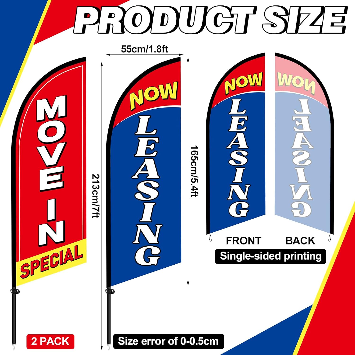 Remagr 2 Set Feather Flag Banner Kit 7 ft Now Leasing Move in Special Swooper Flags with Pole Ground Stake and Bag Leasing Advertising Banner Set for Outdoor Business and Events Promotion