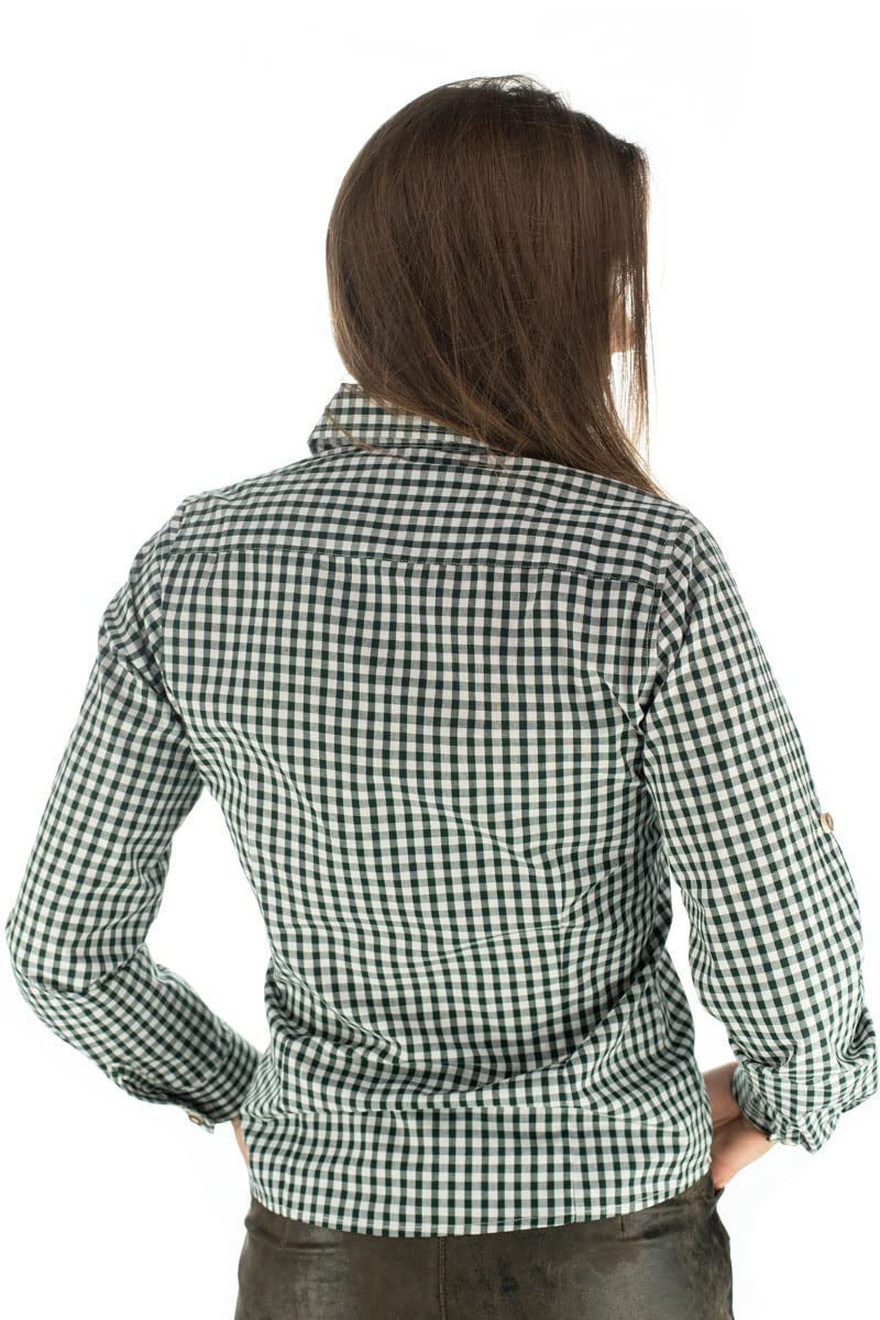 OS Trachten Damen Bluse Langarm Trachtenbluse mit Liegekragen Qorru