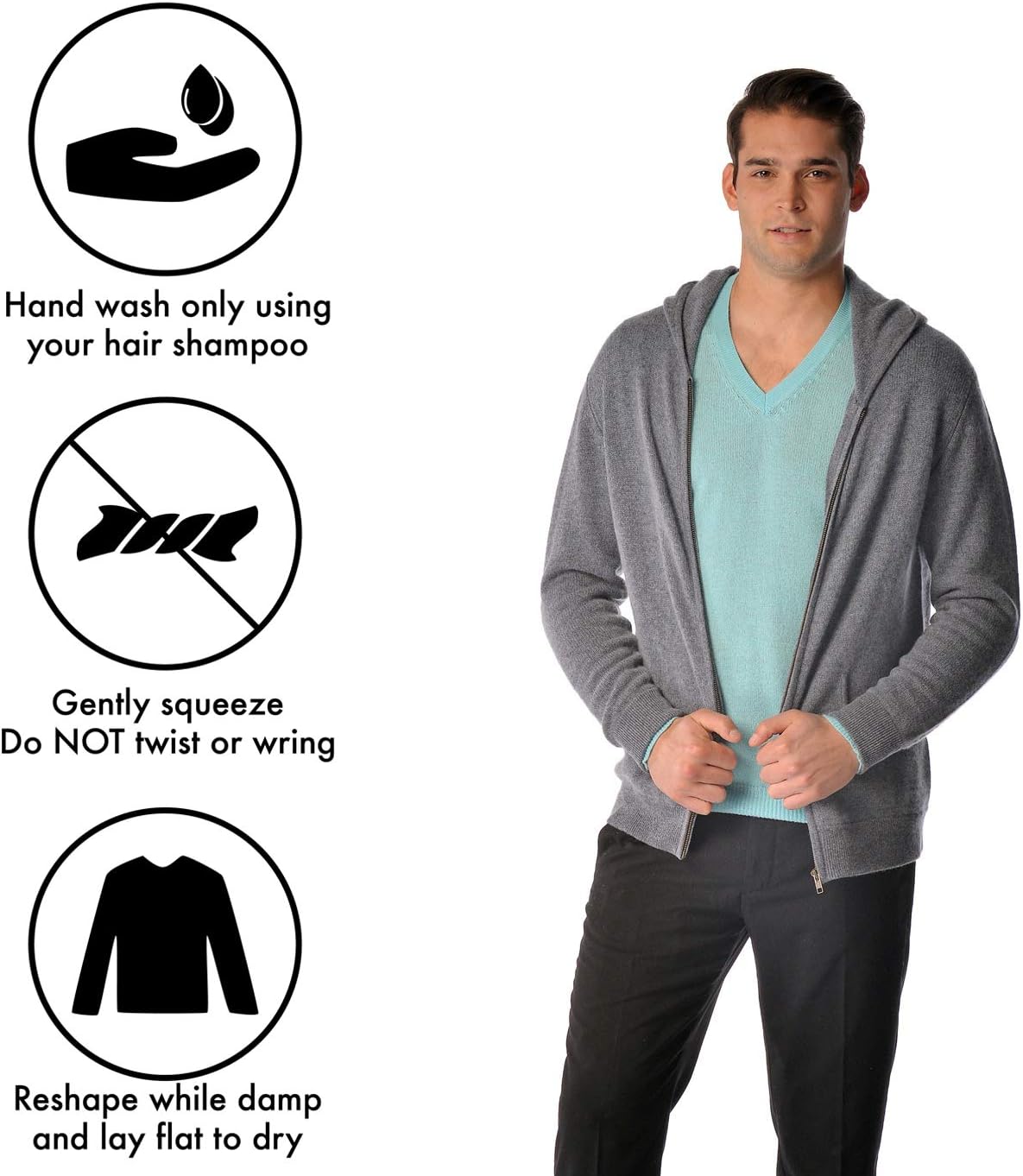Cashmere Boutique 100% Pure Cashmere Hoodie Sweaters for Men – Full Zip, Long Sleeve, and Both Side Front Pockets - Image 7