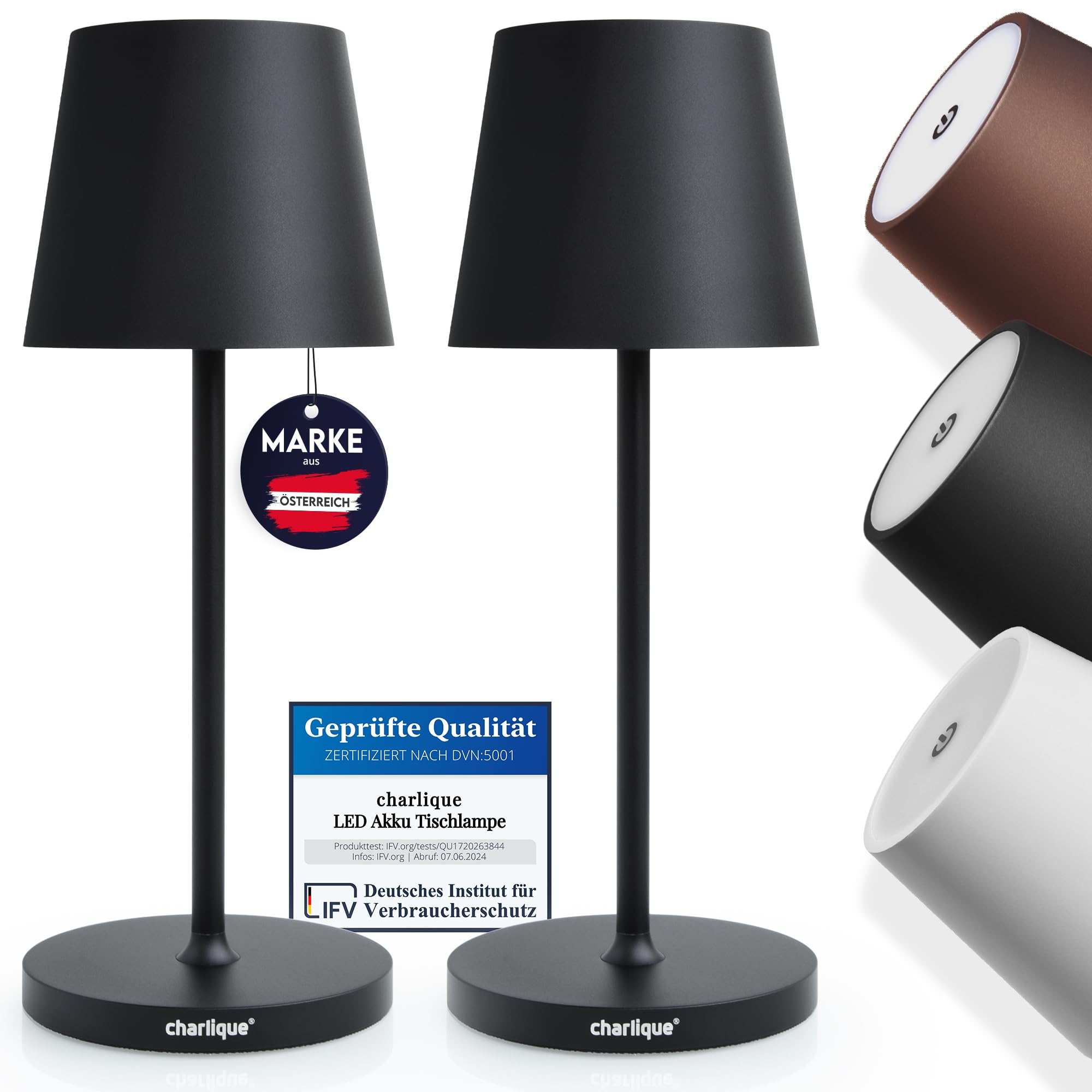 Dinner Light mini (2 piezas) pequeña Lámpara mesa LED recargable en color negro, regulable sin niveles, con batería extrafuerte, carga por USB, efecto de luz blanca cálida
