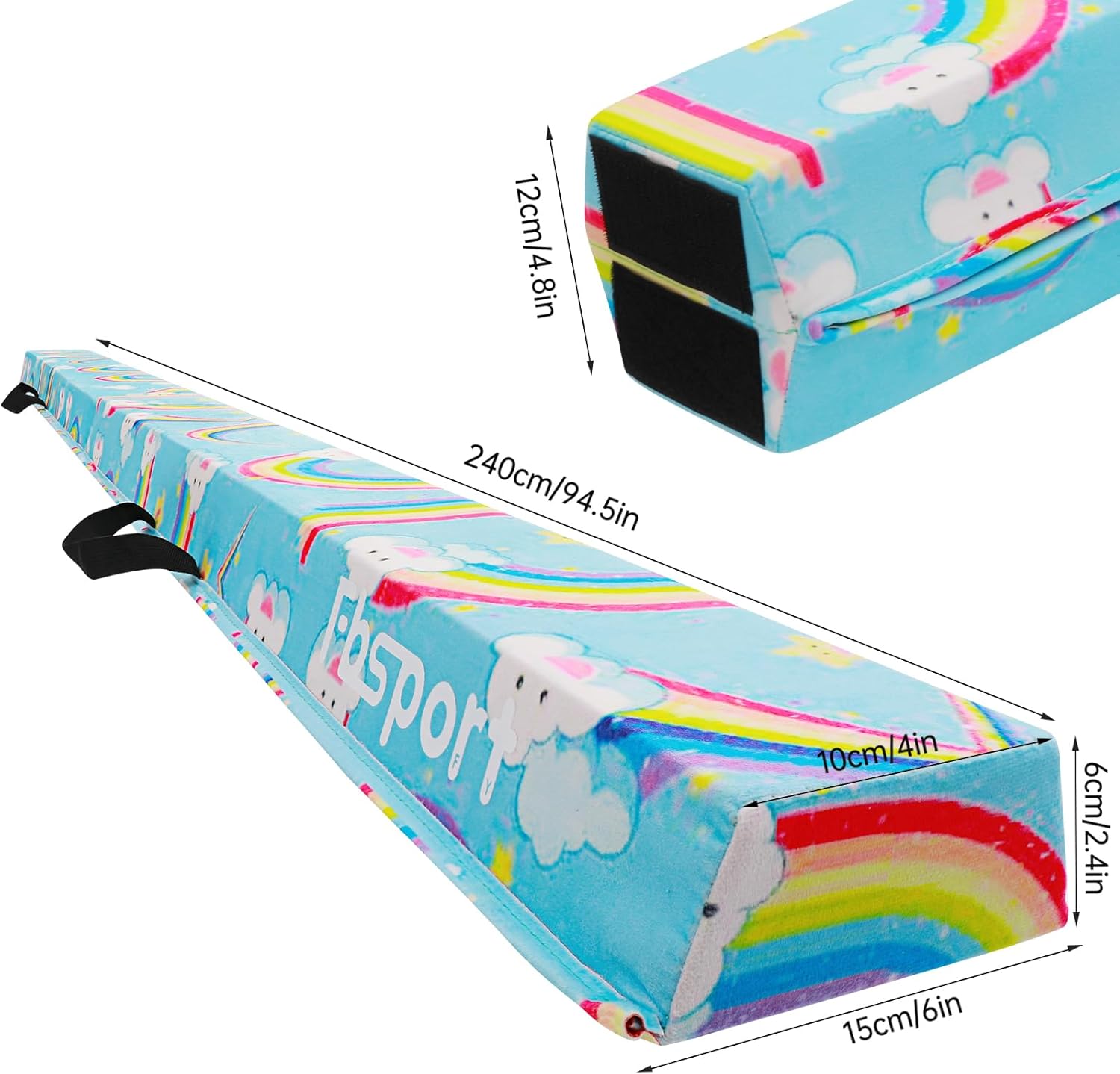 FBSPORT 8ft/6ft Balance Beam: Folding Floor Gymnastics Equipment for Kids Adults,Non Slip Rubber Base, Gymnastics Beam for Training, Practice, Physical Therapy and Professional Home Training Rainbow 8.0 Feet