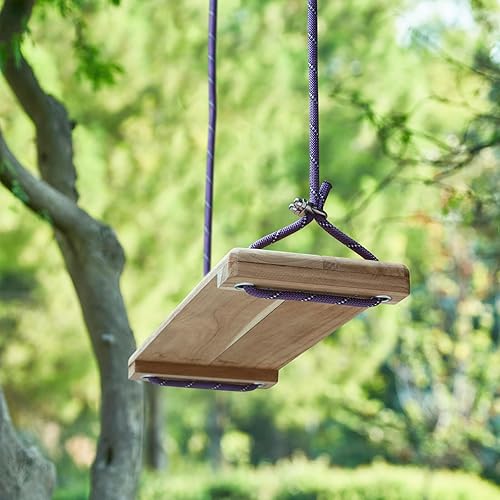 Miniatura 7 de Columpio de madera de teca, asiento de columpio de madera para exteriores para niños o adultos para patio trasero Columpio, altura ajustable (20.5 x