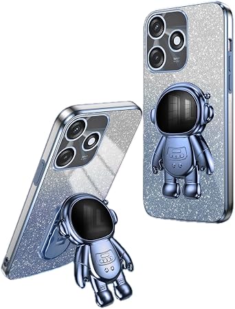 Case for Tecno Spark 10C Case with Astronaut Stand, Glitter Bling Thin Slim Shockproof Silicone Sparkly Case Cover Compatible with Tecno Spark 10C C