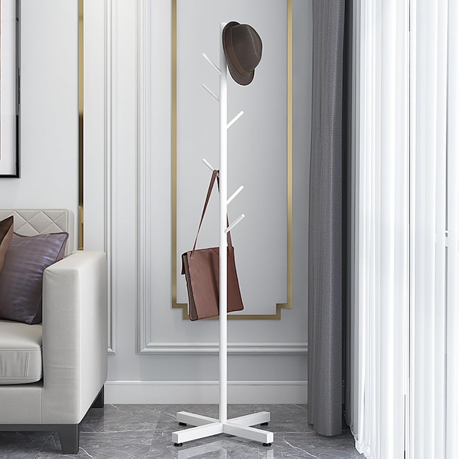 shengyi Metal Coat Rack Freestanding Coat Tree Clothes Stand with 6 Hooks, Coat Racks Easy to Assemble, Coat Tree Stand for Bags, Hats, Entryway, Office C,170x42x42cm — image 1