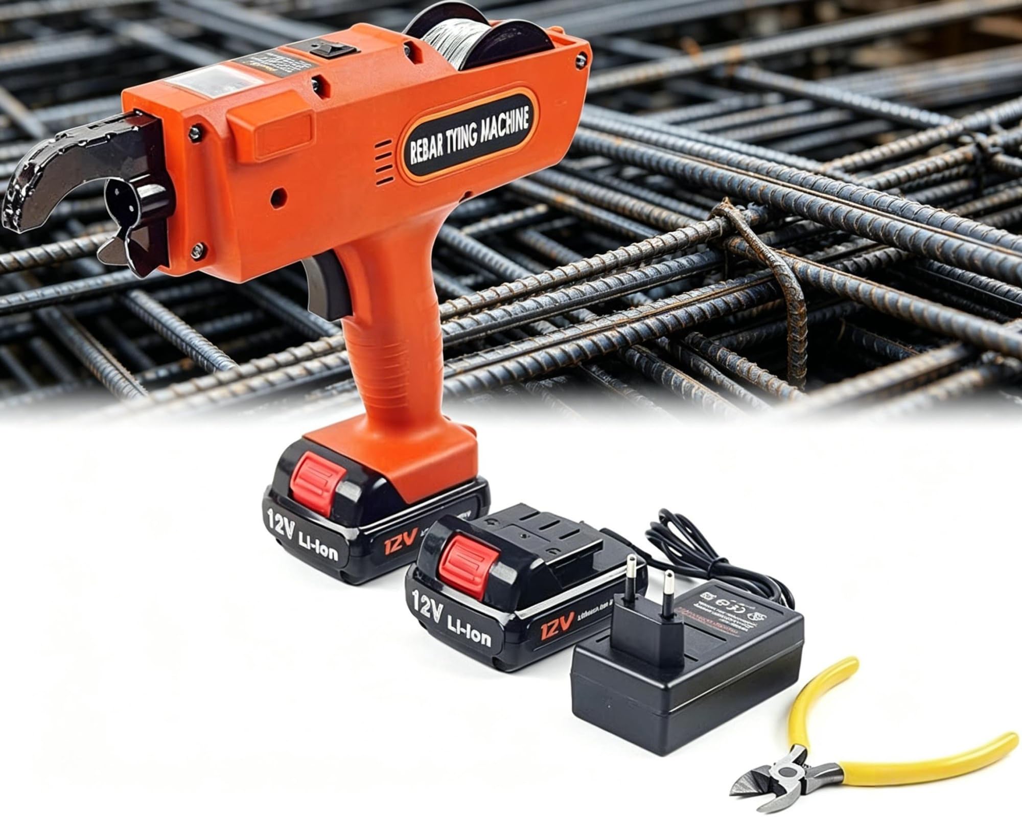 Sysxlt One Color Handheld Automatic Rebar Tying Machine,Battery Powered Rebar Tie Wire Twister Gun With 2 Batteries,Heavy Duty Steel Bar Binding Tool