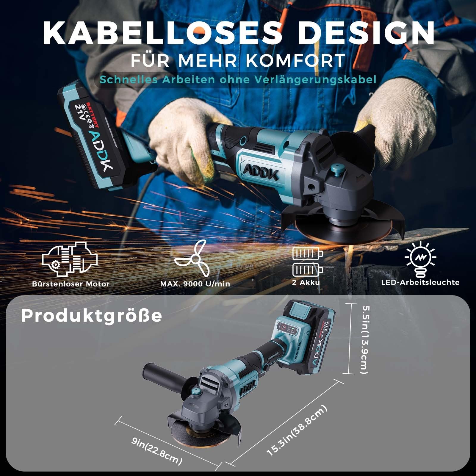 Szlifierka kątowa 125 mm, elektryczna szlifierka kątowa, bezszczotkowa szlifierka do metalu