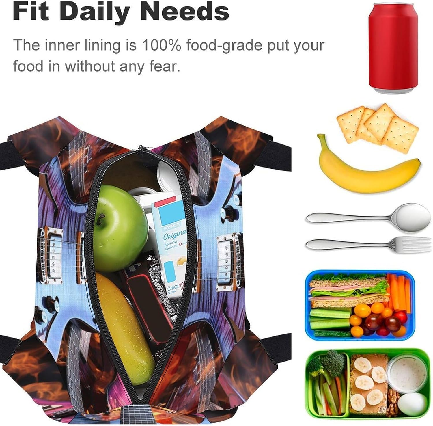 Magic Electric Guitar Music Insulated Lunch Bag Cooler Tote Bag image 4