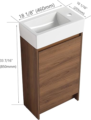 Miniatura 2 de SSLine Juego de tocador de baño independiente con fregadero armario de almacenamiento moderno de 24 pulgadas con puerta fregadero de cerámica