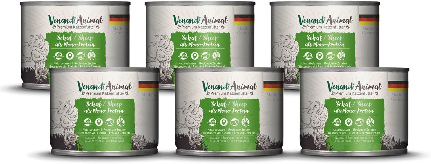 Venandi Animal Premium Cat Food, Sheep as Monoprotein, Wet Food, Grain-Free and Natural, Pack of 6 (6 x 200 g)
