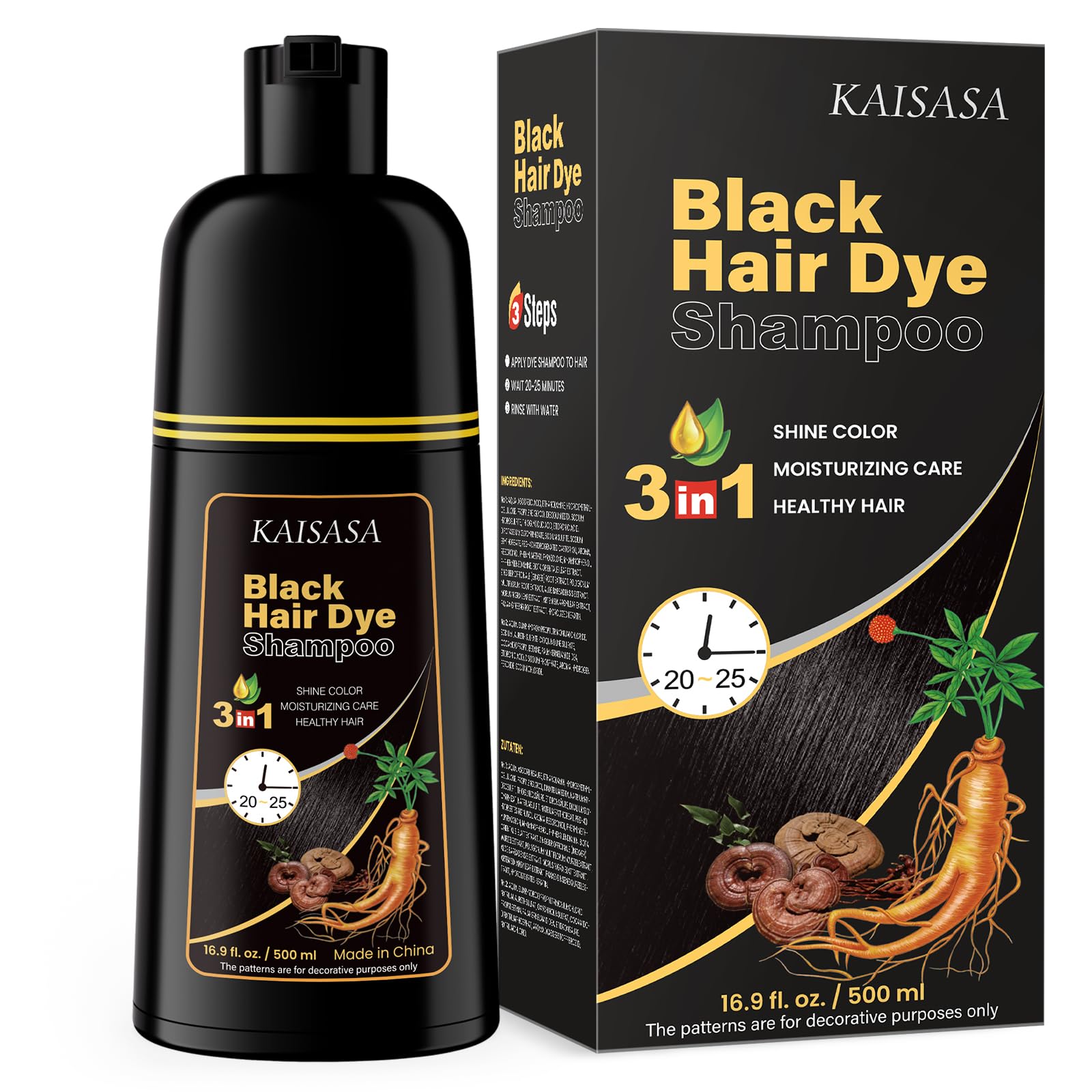IIIMEIDU KAISASA Black Hair Dye Shampoo for Gray Hair Coverage