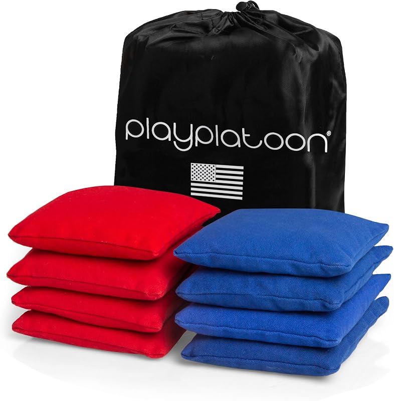 Play Platoon Cornhole Bags Set of 8 Regulation Size & Weight Duck Cloth | Weather Resistant Duck Cloth Corn Hole Bean Bags for Backyard, Tailgating & Outdoor Toss Game, Carrying Bag, Double Stitching