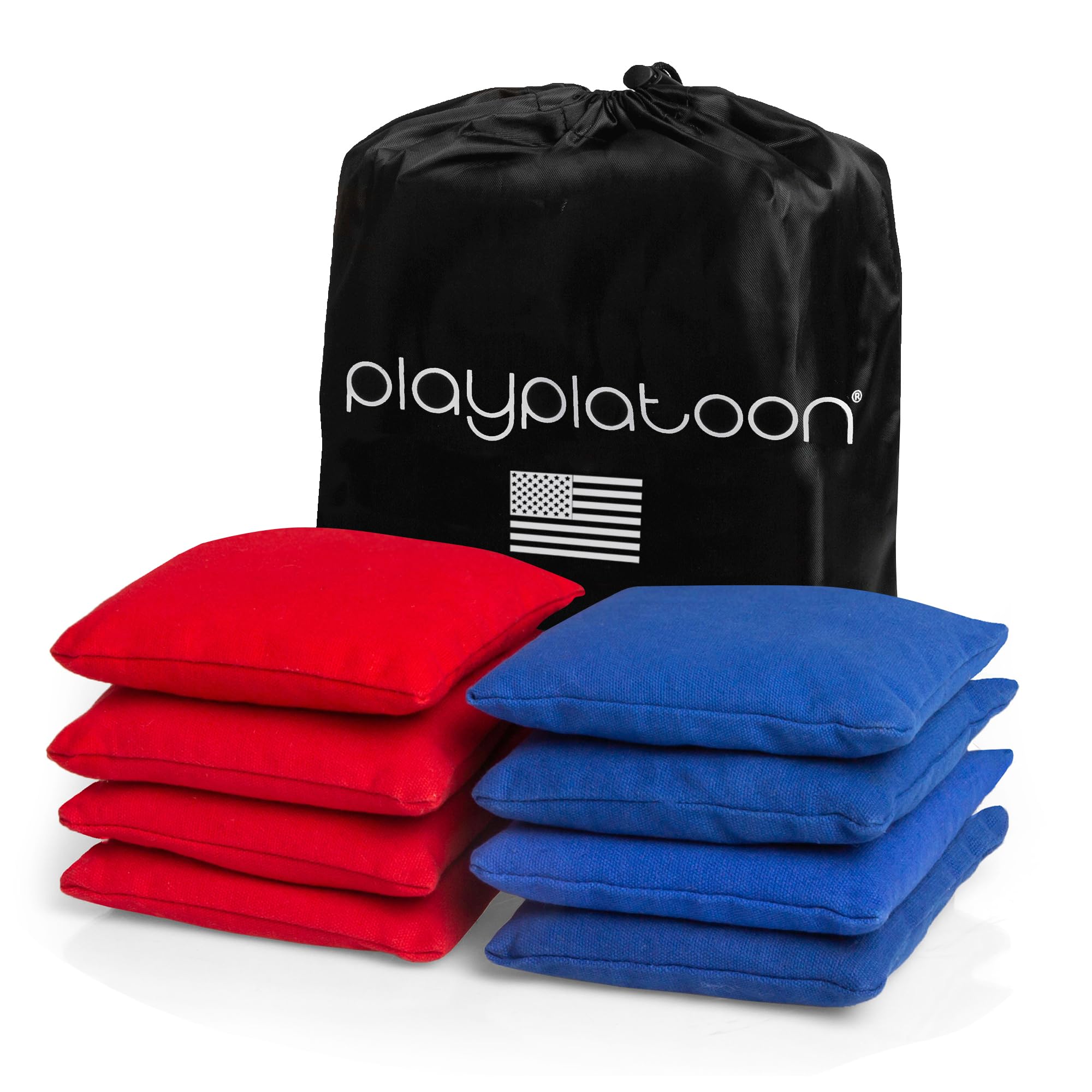 Play Platoon Cornhole Bags Weather Resistant- Set of 8 Regulation Bean Bags for Tossing- Official Professional Size & Weight Corn Hole Bags Two Color All Weather Cornhole Beans Bag Set with Tote Bag