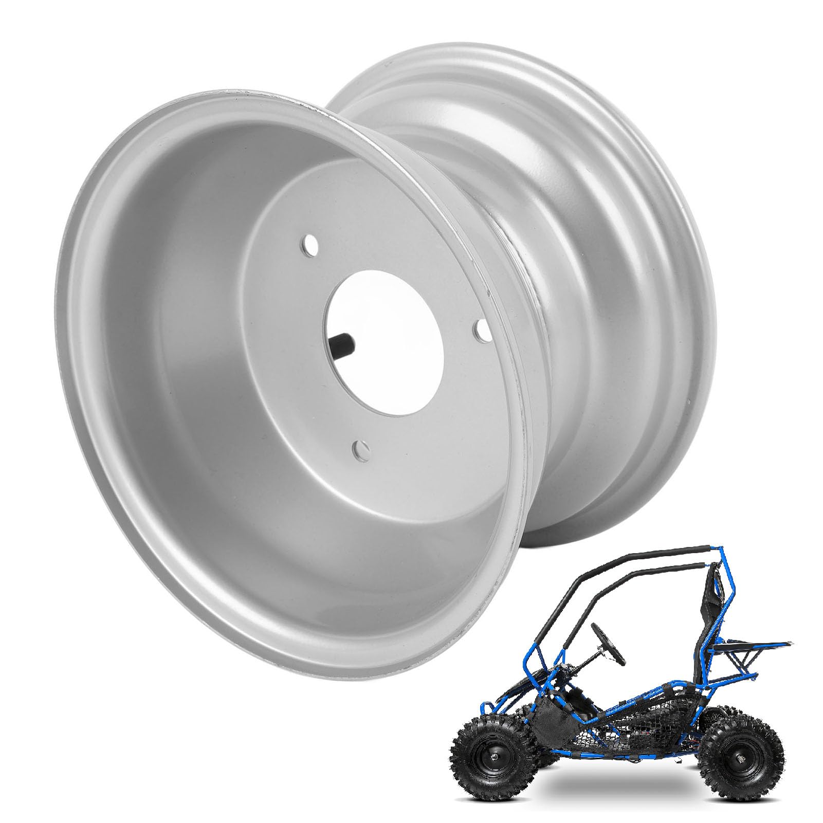 7 Pouces Go Kart RIMS 7 Pouces ATV Rimer Rim Aluminium Alloy 3 Boulons Trous 16x8,00-7 Silver Rustproof Wide 136 Mm pour Go Kart ATV Quad Dirt Bike Ride sur la Tondeuse