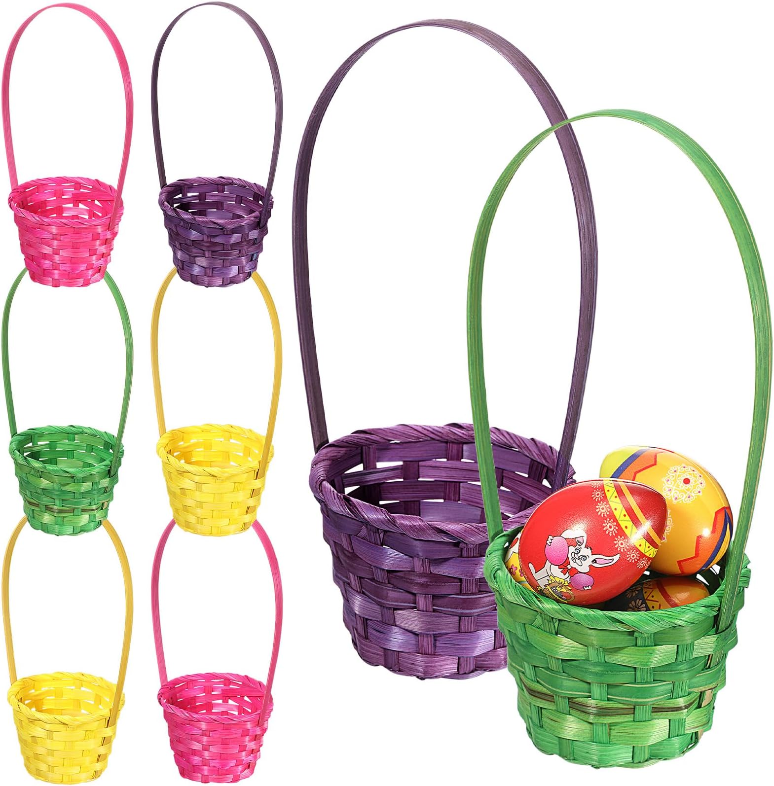 SEEWEY 8 Pieces Easter Mini Woven Bamboo Easter Baskets