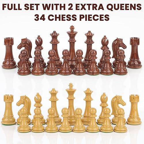 Miniatura 7 de COLORGO Piezas grandes de ajedrez con peso de polímero alto con tamaño King de 3.8 pulgadas, 2 reinas adicionales, juego de ajedrez de torneo, solo