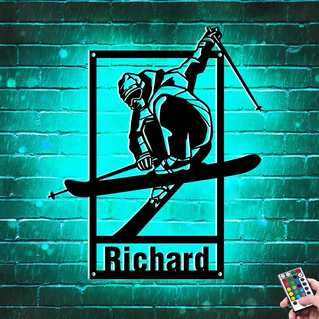 Custom Ski Room decor sign,Personalized Skier Metal Sign With LED Light,Ski Night Light, Ski Name Neon Sign,Winter Ski Sports Décor Wall Art for