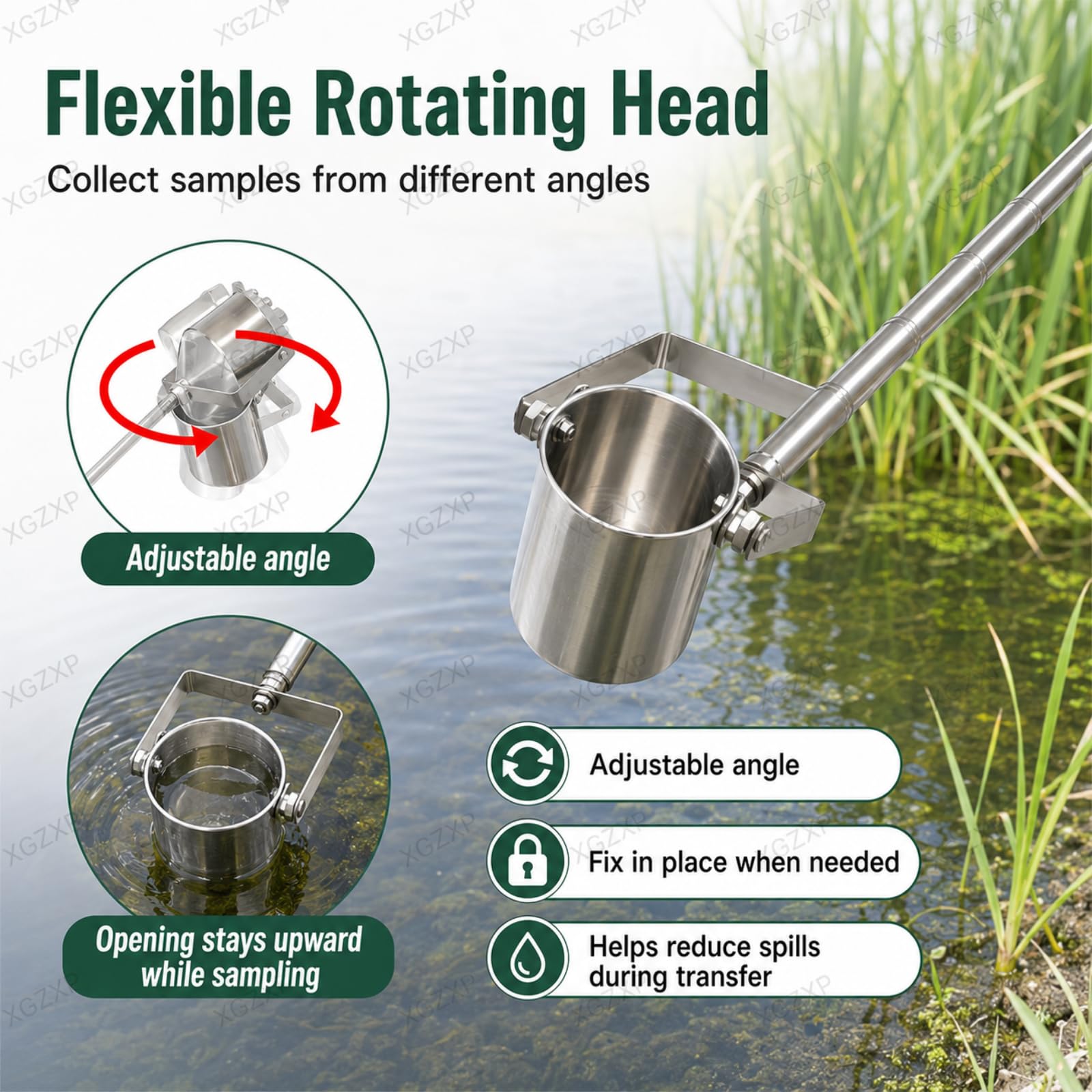 Cucharón Telescópico para Muestreo De Agua, Cucharón De Acero Inoxidable para Muestreador De Vasos De Precipitados con Péndulo, Vaso Graduado Desmontable para Muestreo 500ml-3m