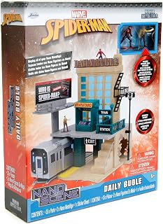 Jada Toys Marvel Spider-Man Kulisse Daily Bugle (20 cm) - Deluxe NYC Scene für Marvel Sammelfiguren, inkl. 2 Nano-Metallfiguren von Spider-Man & Jonah Jameson, Spielzeug und Fanartikel ab 5 Jahre