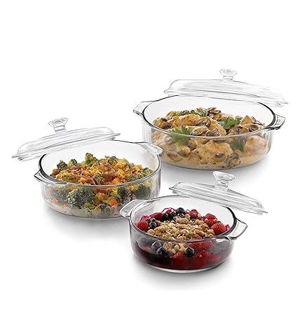 ARUZEN 1000 ml Glass Baking Dish Borosilicate Glass | Durable, User-Friendly | Glass casserole bowl | Microwave Safe (casserole 1000ml - Pack of 3)