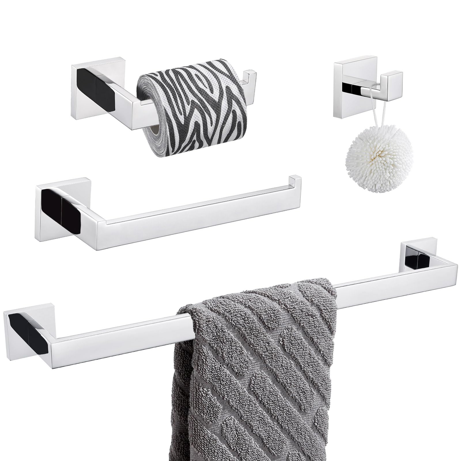 Bathroom Hardware Set 4 Pieces, Suyar SUS304 Stainless Steel Remodeled Bathroom Accessories, Include Robe Hook