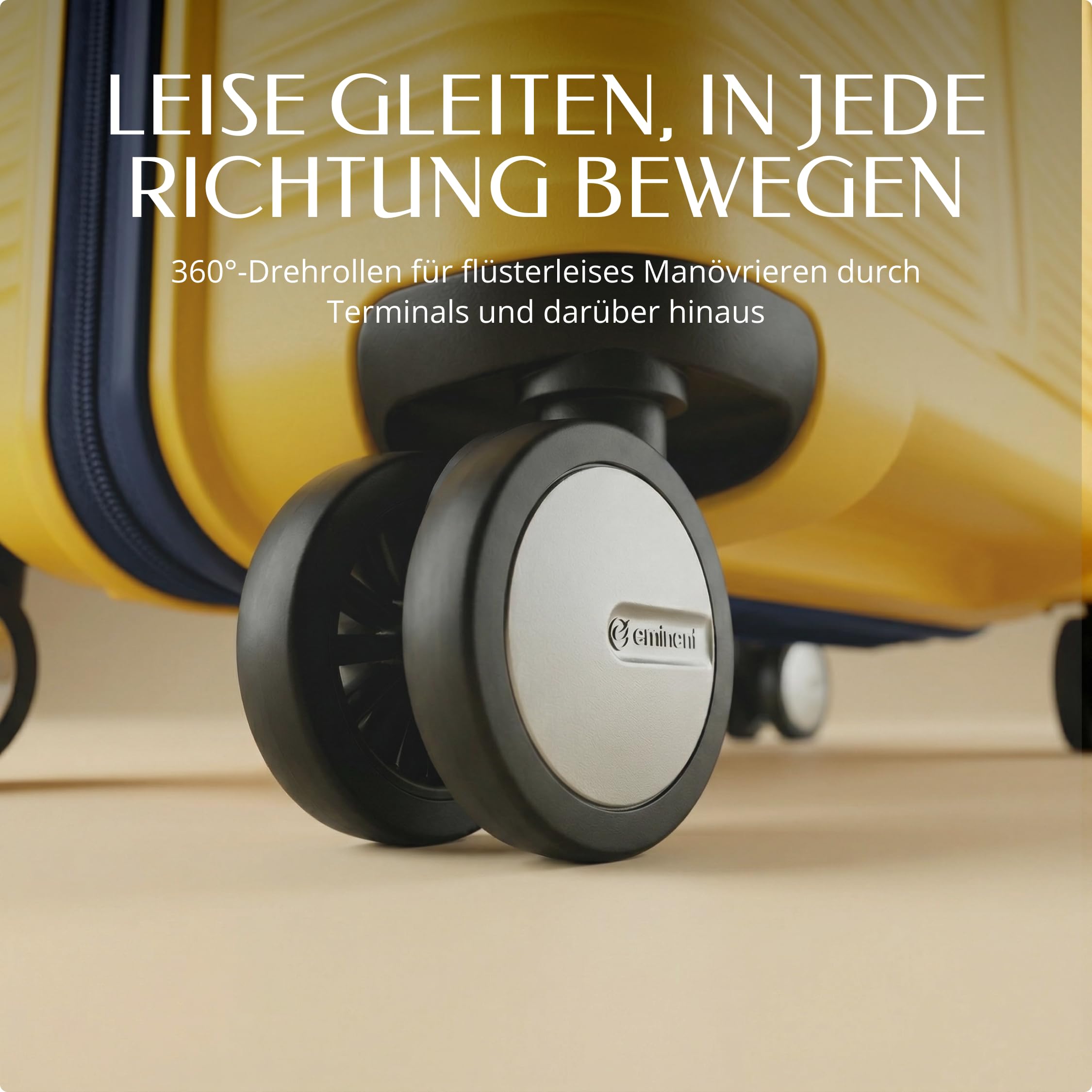 Eminent Finno Koffer Mittelgroß leicht, Hartschalenkoffer Trolley | Reisekoffer mittelgroß, 3,0 kg leicht, 73L, 4 Rollen, erweiterbar 66x46x26 auf 30, TSA Schloss, Polypropylen, Gelb