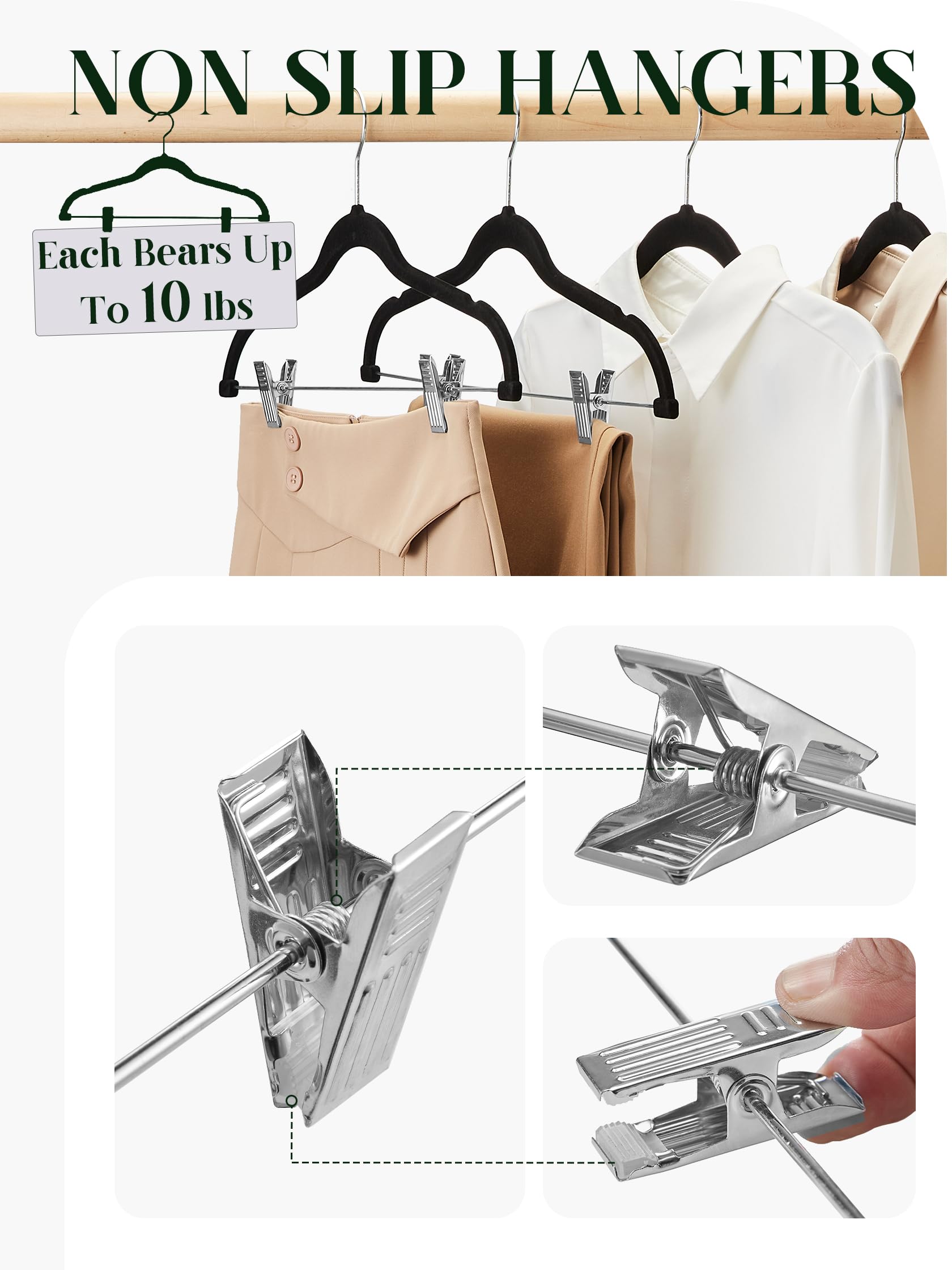 Cozymood Samt-Rock-Kleiderbügel, 24 Packungen, Samt-Kleiderbügel mit Clips, ultradünn, rutschfest, Samt-Hosenbügel, platzsparend, Kleiderbügel für Hosen, Röcke, Jeans (schwarz) | Ultradünner, rutschfester Samt-Kleiderbügel, platzsparend, für Hosen, Röcke,