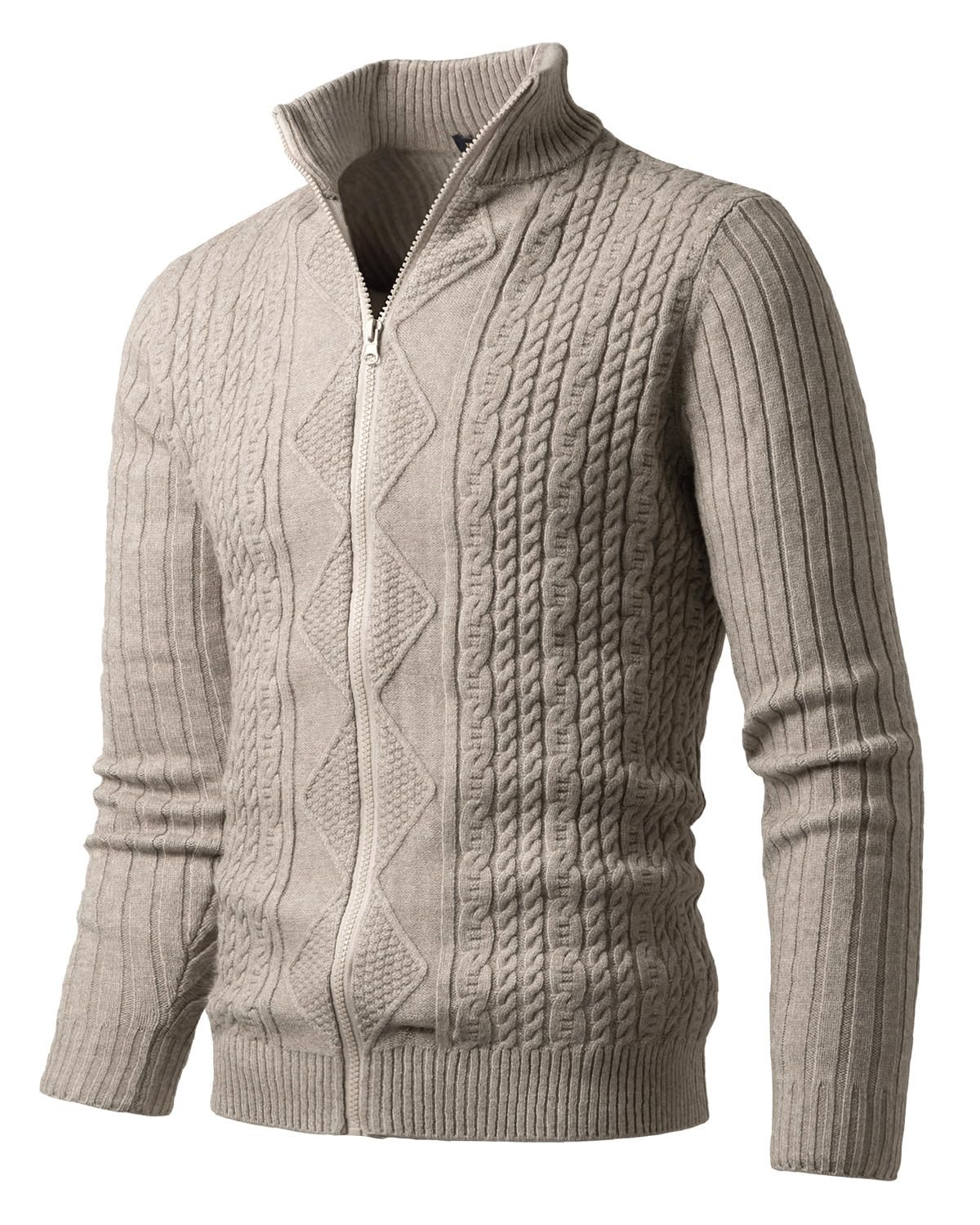 Cardigan Homme Col Montant Veste Maille Torsadée Pull Chandail Maille Zippé Slim Fit Veste Automne Hiver Couleur Unie