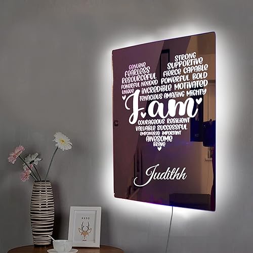 Miniatura 4 de Espejo de afirmaciones positivas fuertes con nombre personalizado "I AM Strong Positive Affirmations Mirror con luces LED, espejo de pared