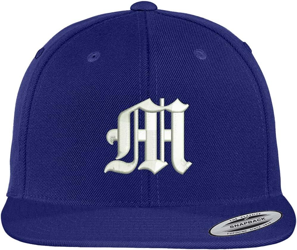 Trendy Apparel Shop Old English M Embroidered Flat Bill Snapback Cap