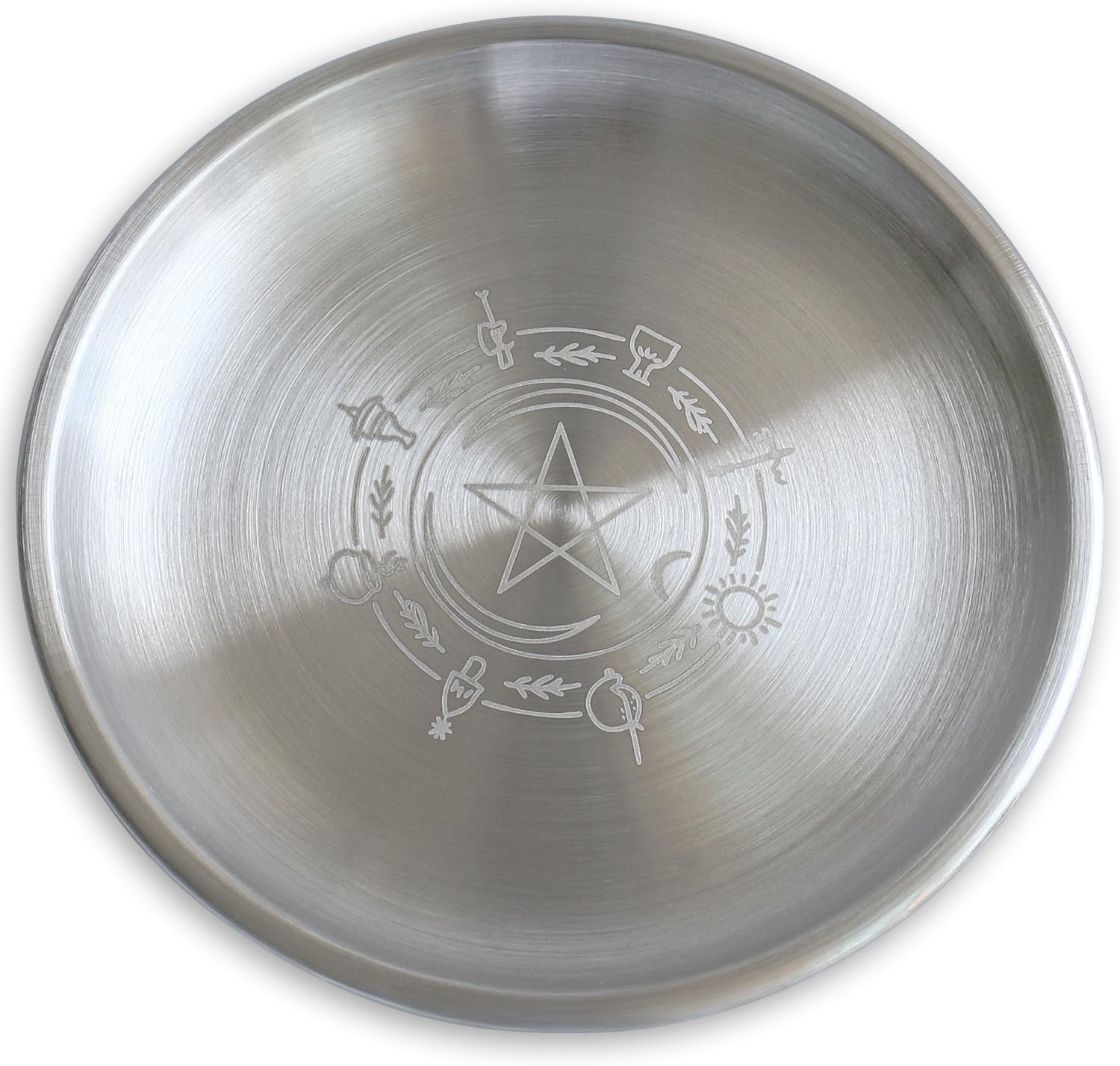 Stainless Steel Offering Bowl, 5.5 Inch Ritual Plate, Silver, for Altar and Incense (Wicca Pentacle)
