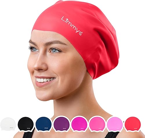 Limmys Gorro de natación de pelo largo para adultos, gorro de natación 100% silicona para hombres y mujeres, de calidad premium, elástico y cómodo