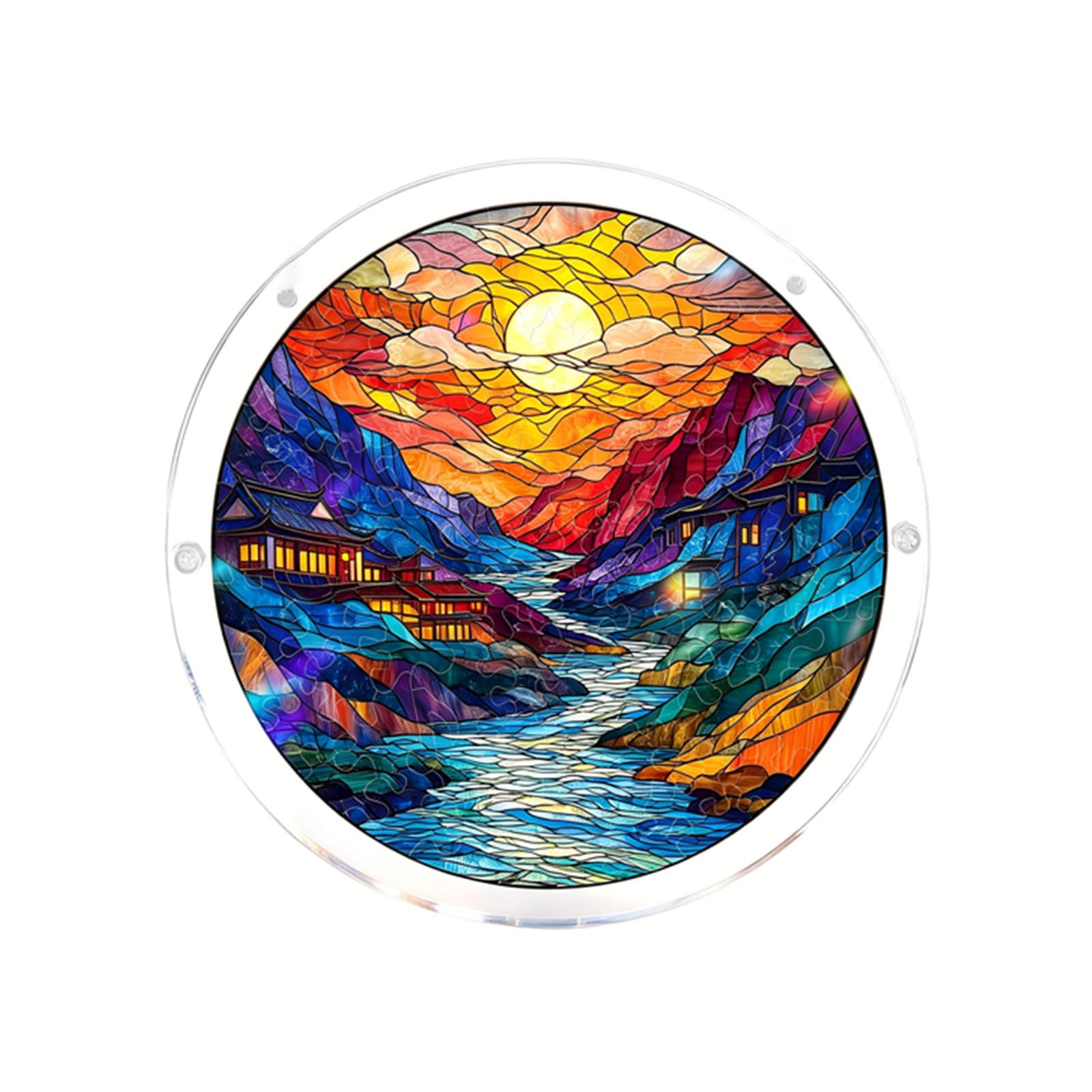 Sun Acrylic Catcher Puzzles, Tree of Radiant Glass Puzzle, Sun Acrylic Catcher Puzzles for Doors Garden, Mother's Day Christmas Birthday Gifts for Women Men (Color-T)