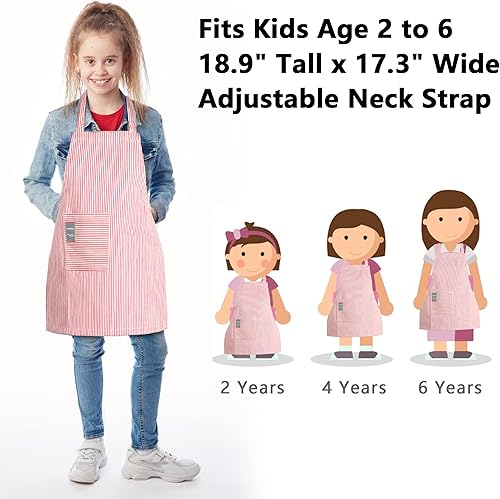 Miniatura 10 de Delantal de algodón ajustable con bolsillo, para niños de 2 a 5 años, para niños y niñas
